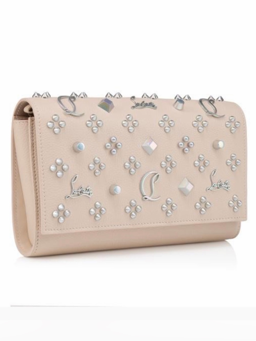 Christian Louboutin Nude Croc-Embossed Studded Shoulder Bag with Chain - Picture 2 of 5
